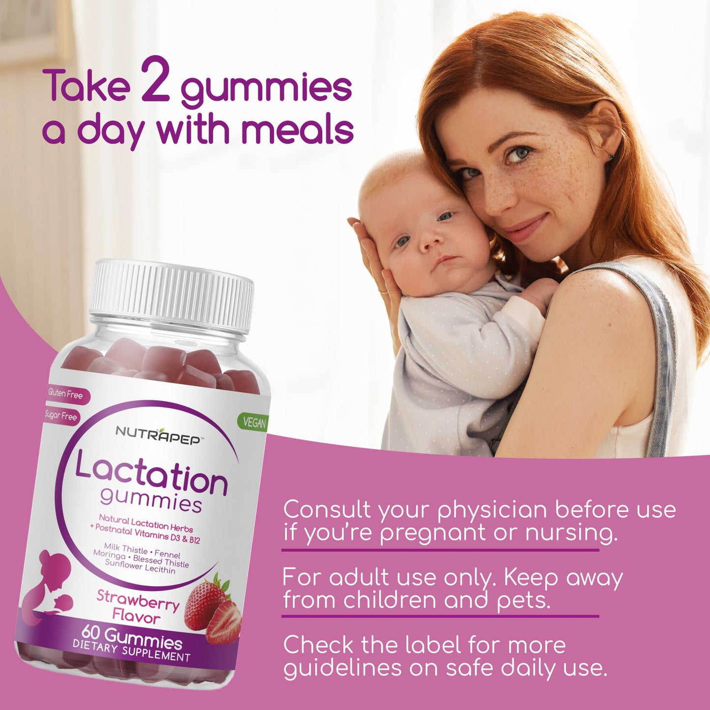 NutraPep Lactation Gummies – Postnatal Support & Milk Production Boost (D3, B12, Milk Thistle)