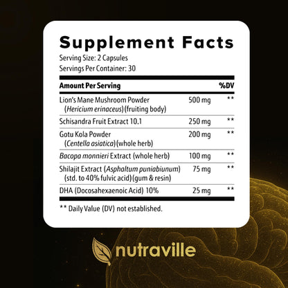 Nutraville CogniSurge Nootropics – Brain Support for Memory & Focus | Lion's Mane, Shilajit | Caffeine-Free – 3 Pack