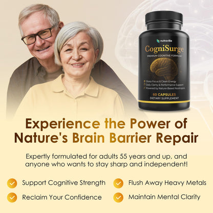 Nutraville CogniSurge Nootropics – Brain Support for Memory & Focus | Lion's Mane, Shilajit | Caffeine-Free – 3 Pack