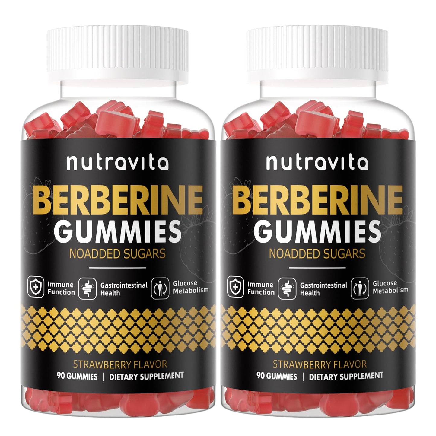 Nutravita Berberine Gummies 1500mg with Ceylon Cinnamon – Sugar Free Strawberry (2-Pack)
