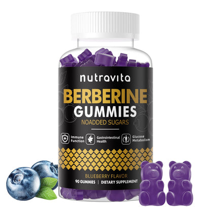 Nutravita Berberine Gummies with Ceylon Cinnamon - 1500mg Berberine HCl | Immune & Metabolism Support | Sugar Free Blueberry 1 Pack