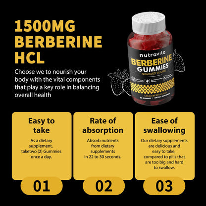 Nutravita Berberine Gummies 1500mg with Ceylon Cinnamon – Sugar Free Strawberry (2-Pack)