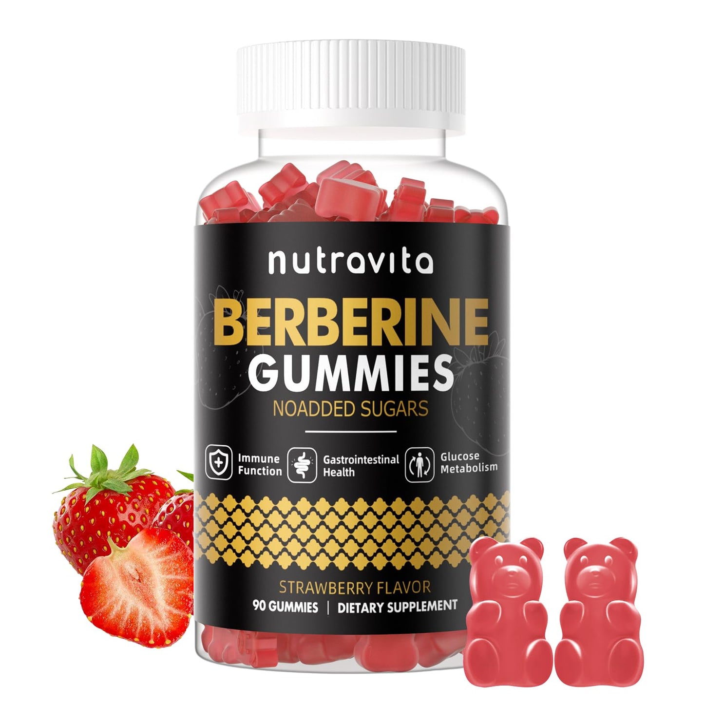 Nutravita Berberine Gummies 1500mg – Sugar Free Strawberry Flavor for Immune & Metabolism Support
