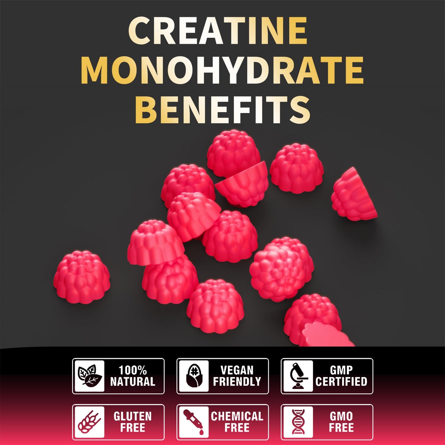 Nutravita Creatine Monohydrate Gummies – 5g per Serving, Vegan, Sugar Free, Cherry, 120 Count