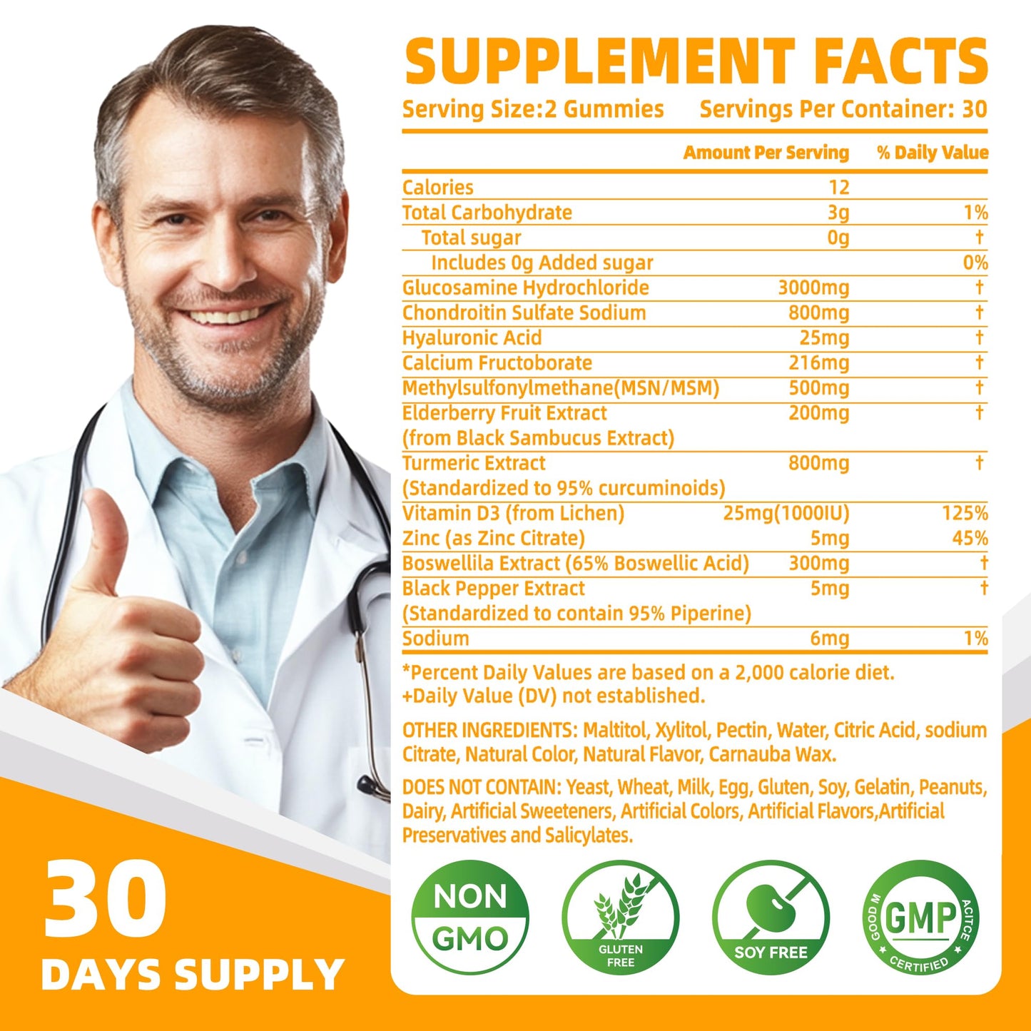 Nutravita Glucosamine Chondroitin Gummies with MSM & Elderberry – Extra Strength Joint Support