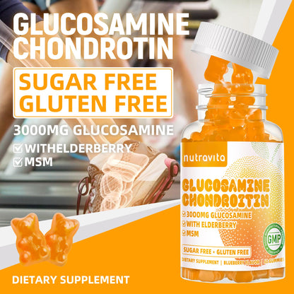Nutravita Glucosamine Chondroitin Gummies with MSM & Elderberry – Extra Strength Joint Support