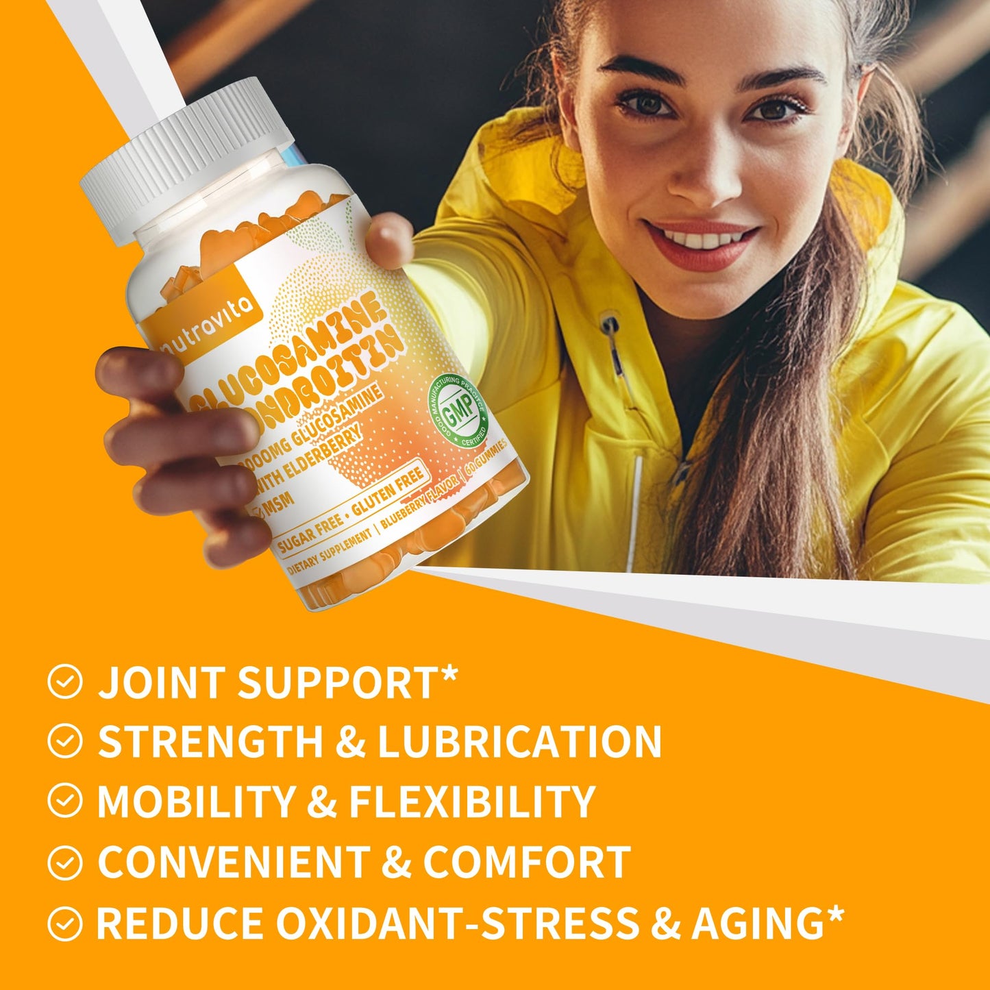 Nutravita Glucosamine Chondroitin Gummies with MSM & Elderberry – Extra Strength Joint Support