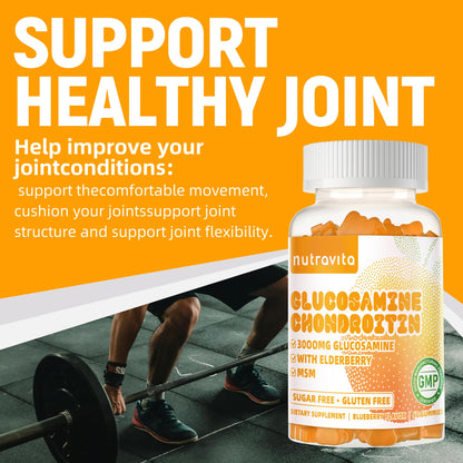 Nutravita Glucosamine Chondroitin Gummies with MSM & Elderberry – Extra Strength Joint Support