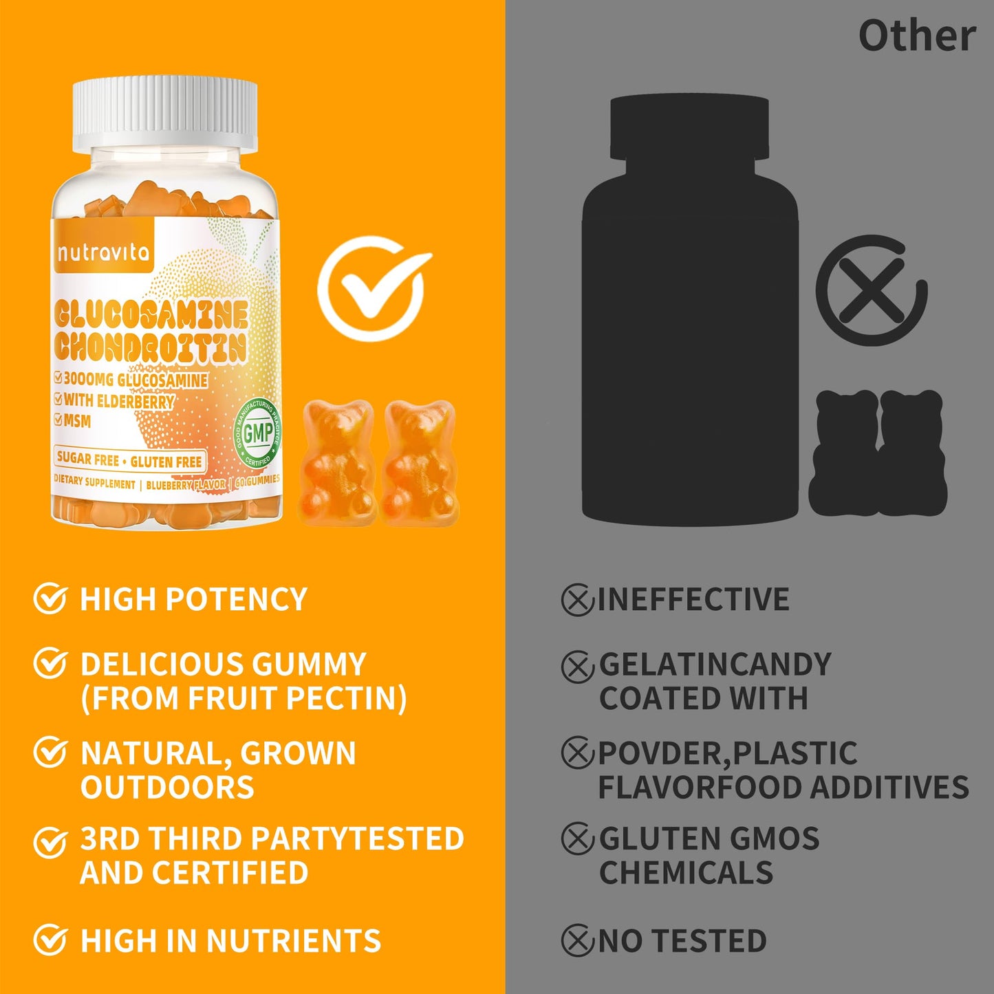 Nutravita Glucosamine Chondroitin Gummies with MSM & Elderberry – Extra Strength Joint Support