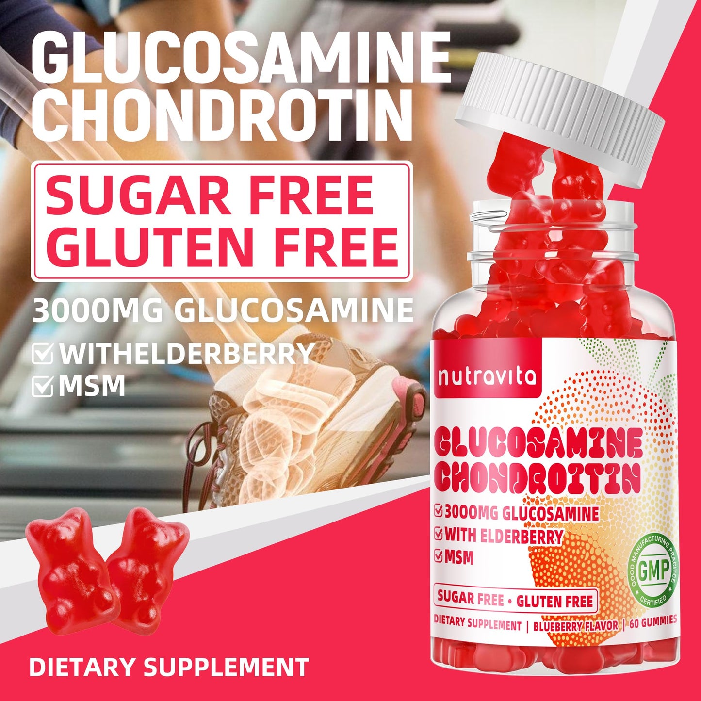 Nutravita Glucosamine Chondroitin Gummies with MSM & Elderberry – Joint Support