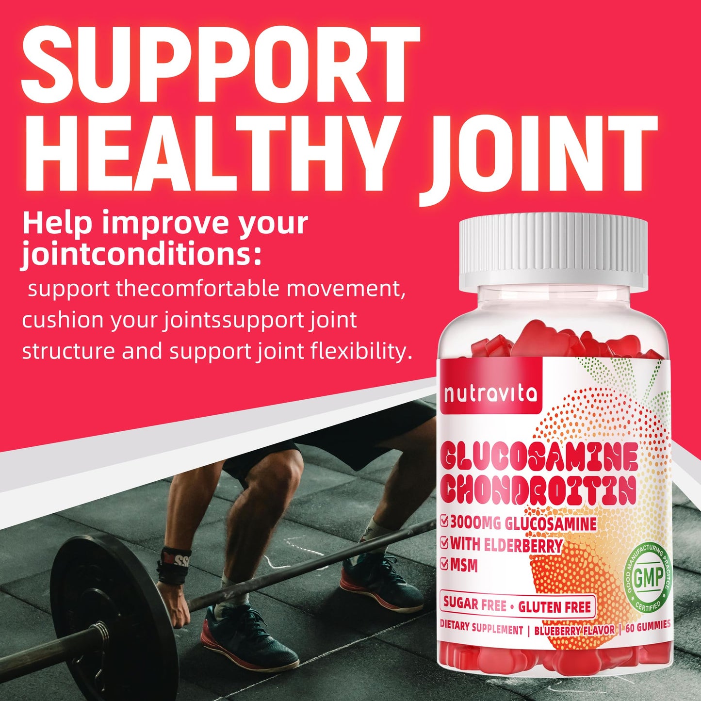 Nutravita Glucosamine Chondroitin Gummies with MSM & Elderberry – Joint Support