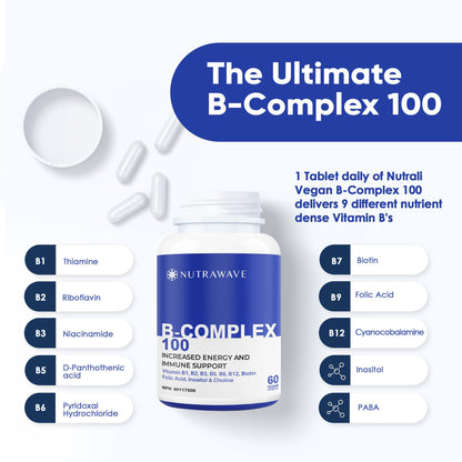 Nutrawave Vitamin B Complex 9 B Vitamins – 60 Capsules | Vegan, Energy & Immunity Support