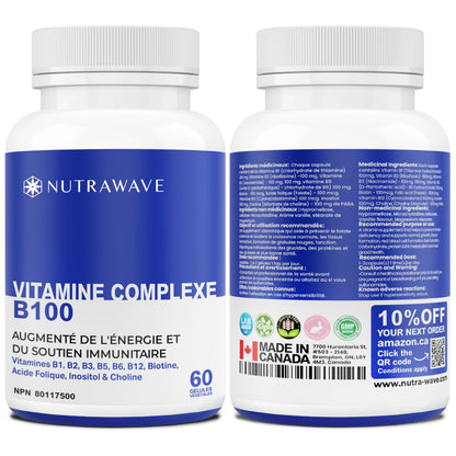 Nutrawave Vitamin B Complex 9 B Vitamins – 60 Capsules | Vegan, Energy & Immunity Support