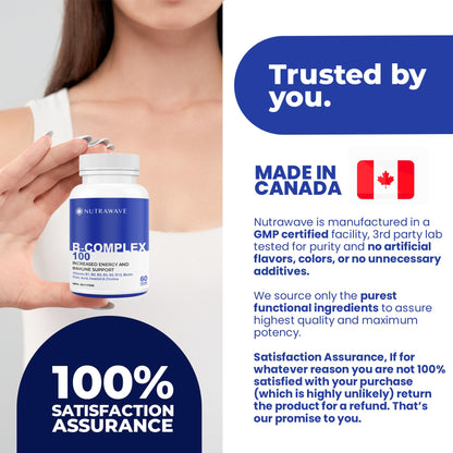 Nutrawave Vitamin B Complex 9 B Vitamins – 60 Capsules | Vegan, Energy & Immunity Support