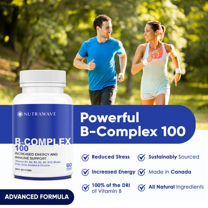 Nutrawave Vitamin B Complex 9 B Vitamins – 60 Capsules | Vegan, Energy & Immunity Support