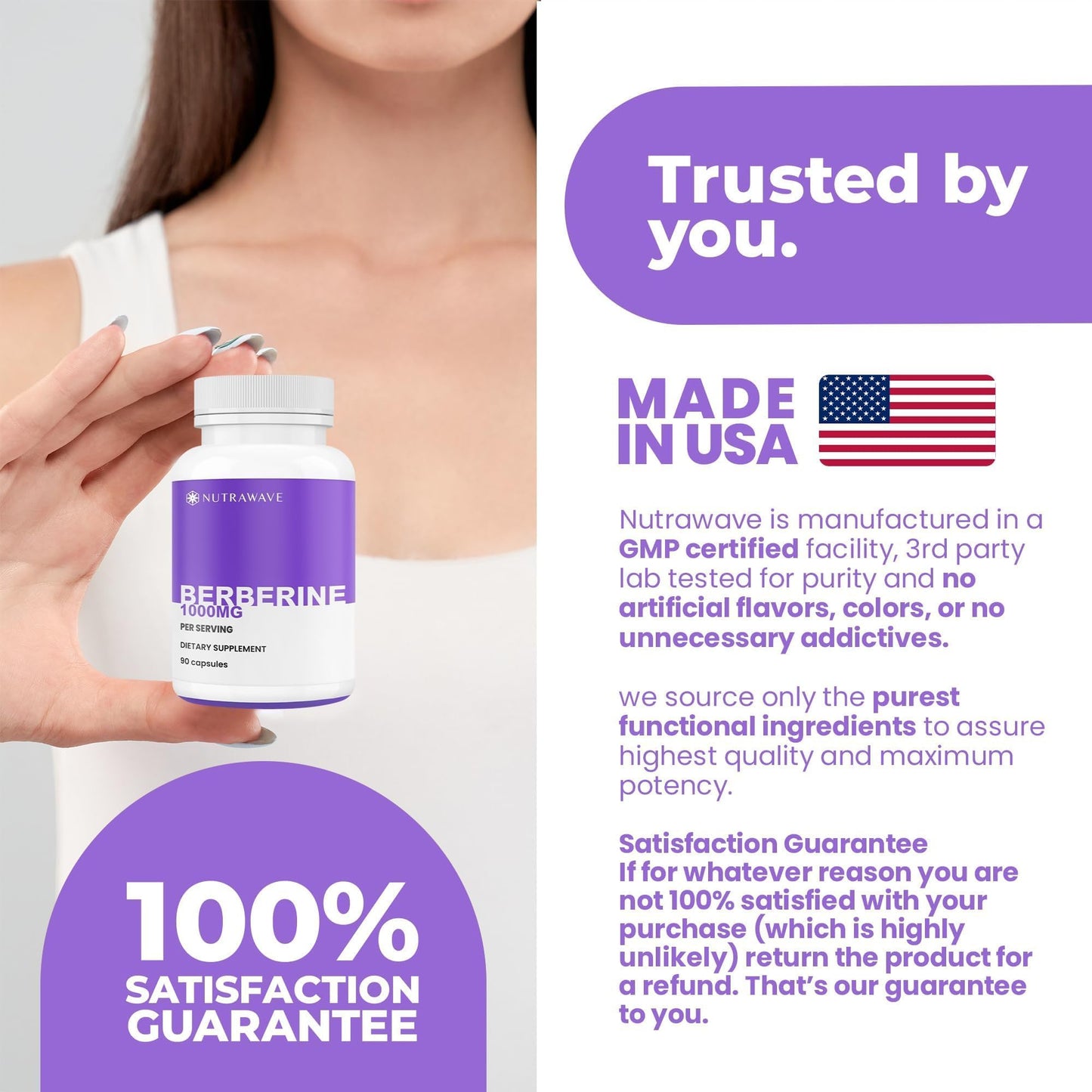 Nutrawave PURE Berberine Max Potency – 1000mg/Serving | Supports Blood Sugar & Metabolism | Vegan
