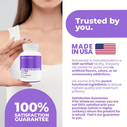 Nutrawave PURE Berberine Max Potency – 1000mg/Serving | Supports Blood Sugar & Metabolism | Vegan