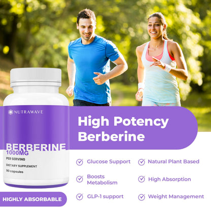 Nutrawave PURE Berberine Max Potency – 1000mg/Serving | Supports Blood Sugar & Metabolism | Vegan