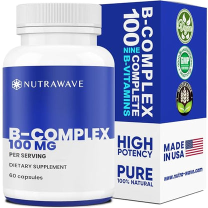 Nutrawave Vitamin B Complex 9 B Vitamins – 60 Capsules | Vegan, Energy & Immunity Support