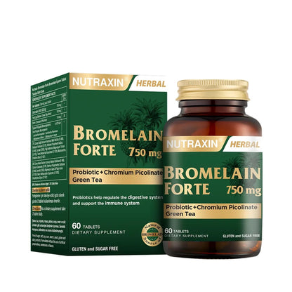 Nutraxin Bromelain Forte – 2400 GDU/g Bromelain with Green Tea Extract, Chromium & Probiotics | 60 Tablets