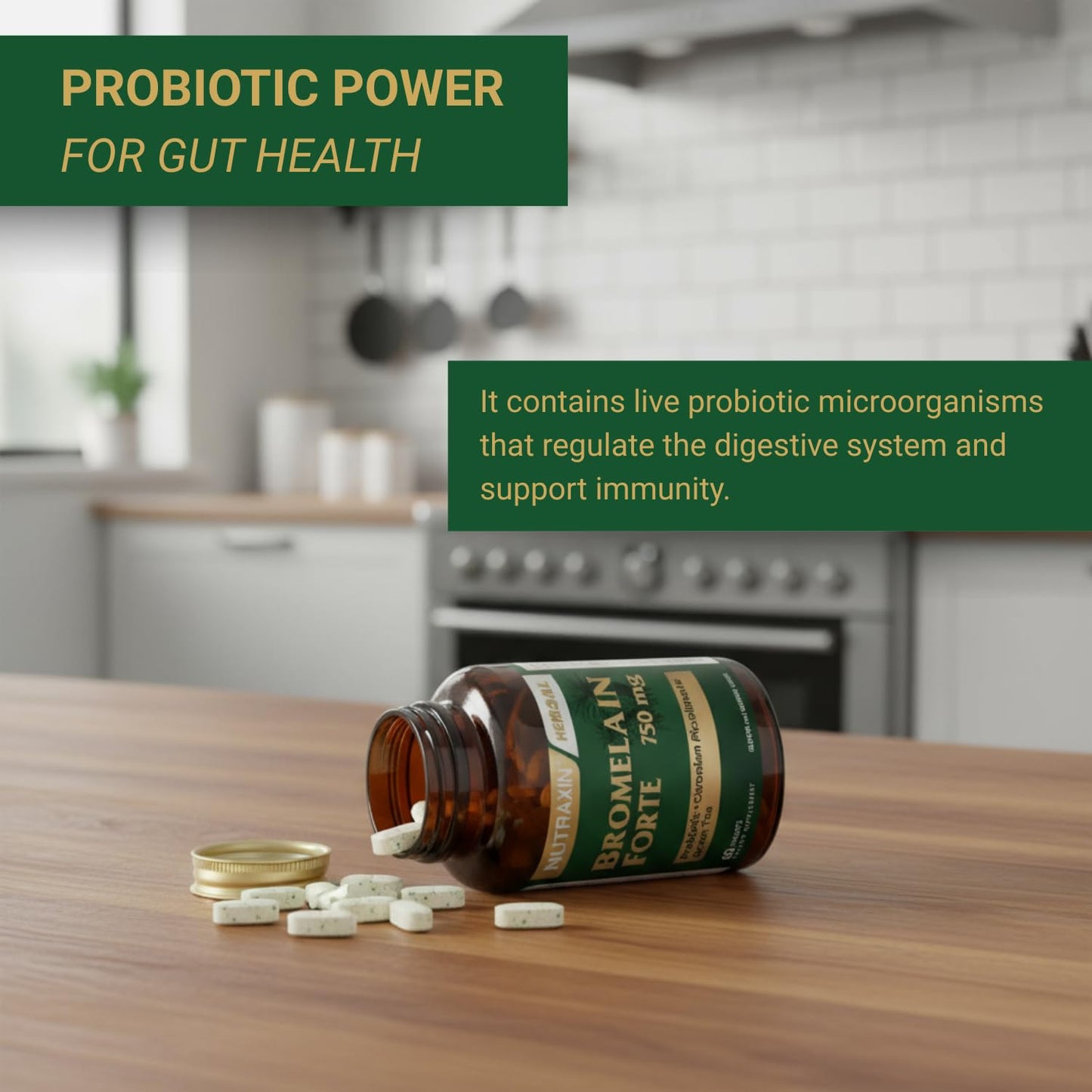 Nutraxin Bromelain Forte – 2400 GDU/g Bromelain with Green Tea Extract, Chromium & Probiotics | 60 Tablets