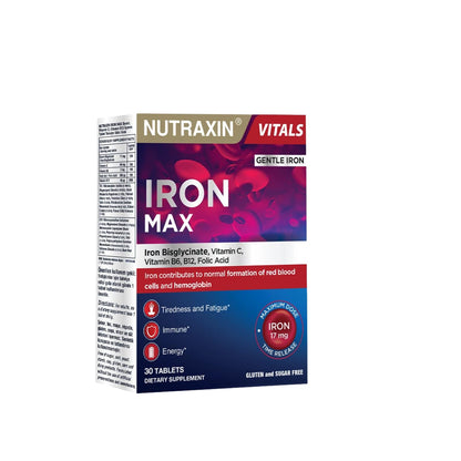 Nutraxin Iron Max 17mg – 30 Tablets with Iron Bisglycinate & Vitamin C