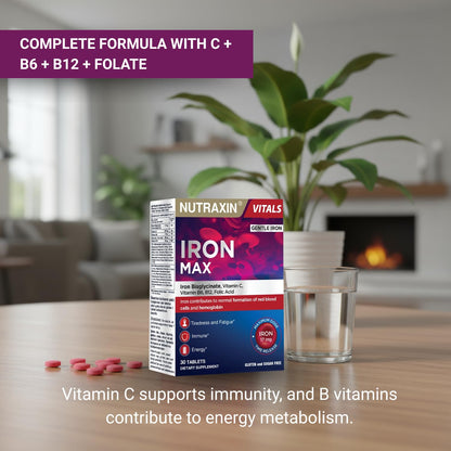 Nutraxin Iron Max 17mg – 30 Tablets with Iron Bisglycinate & Vitamin C
