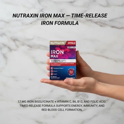 Nutraxin Iron Max 17mg – 30 Tablets with Iron Bisglycinate & Vitamin C