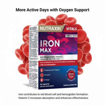 Nutraxin Iron Max 17mg – 30 Tablets with Iron Bisglycinate & Vitamin C