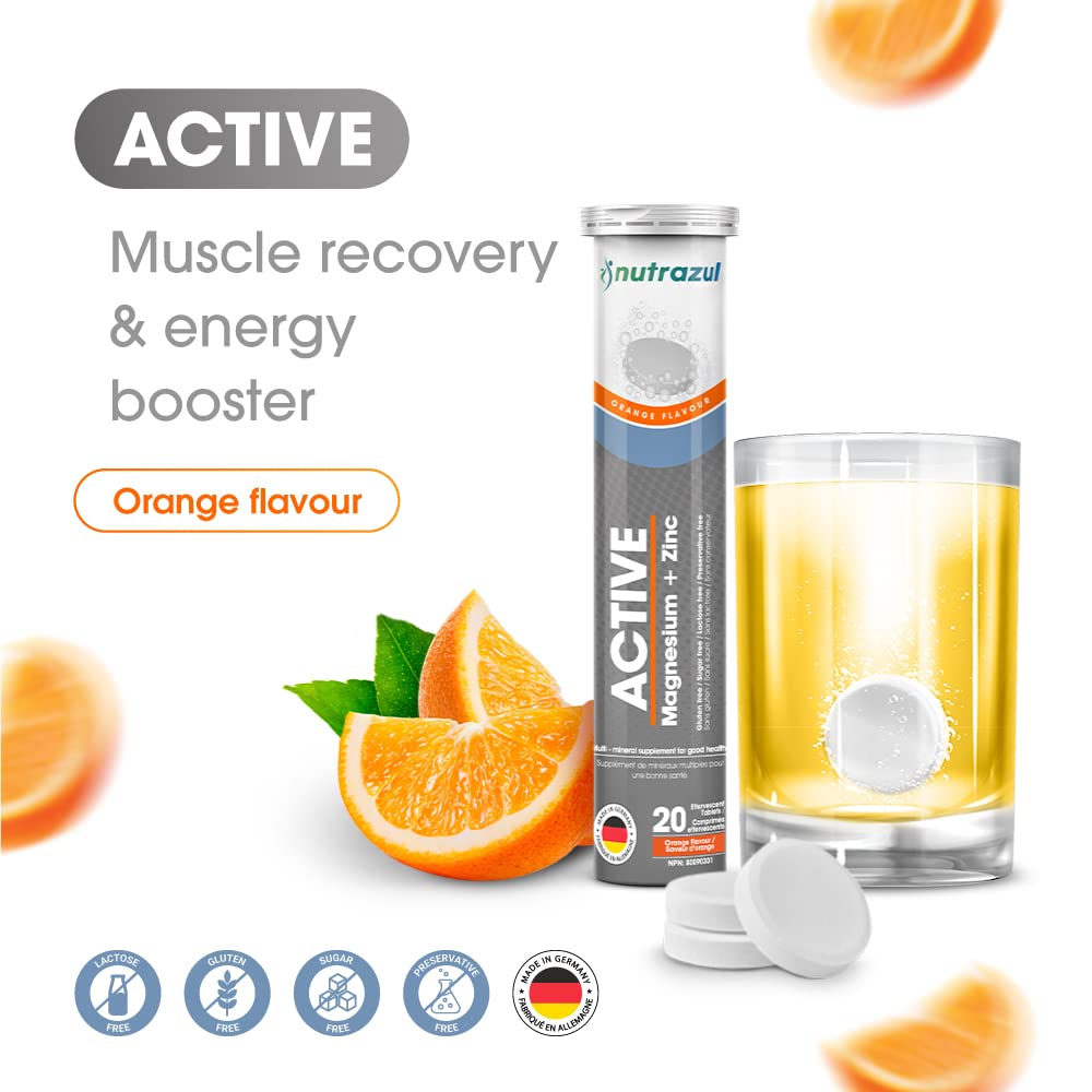 Nutrazul Active Magnesium & Zinc Effervescent Tablets – 60 Tablets | Orange Flavor