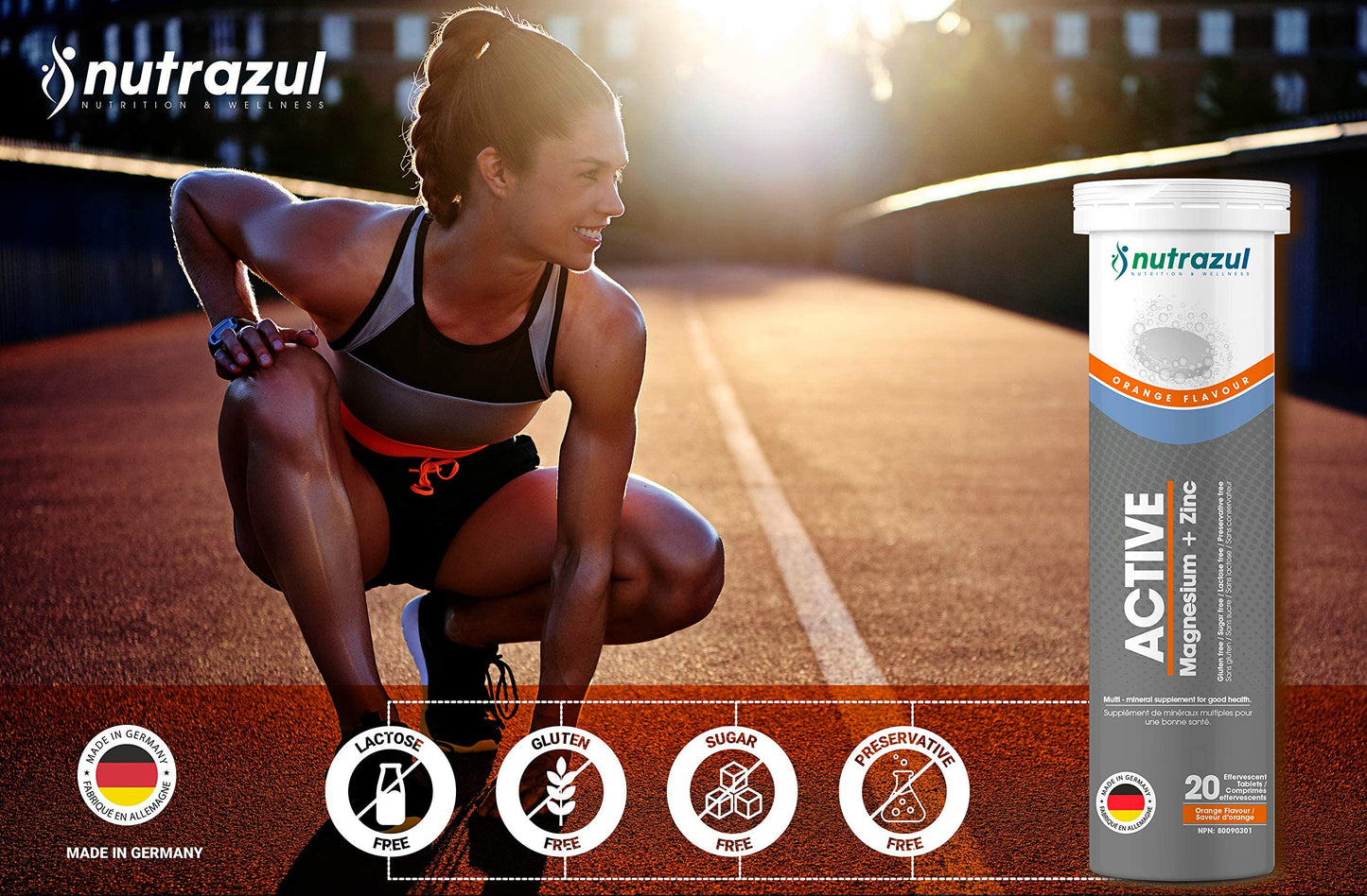 Nutrazul Active Magnesium & Zinc Effervescent Tablets – 60 Tablets | Orange Flavor