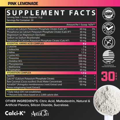 Nutrex Research EAA Hydration | 8G Essential Amino Acids + Electrolytes | EAAs + BCAA Powder | 30 Servings (Pink Lemonade)