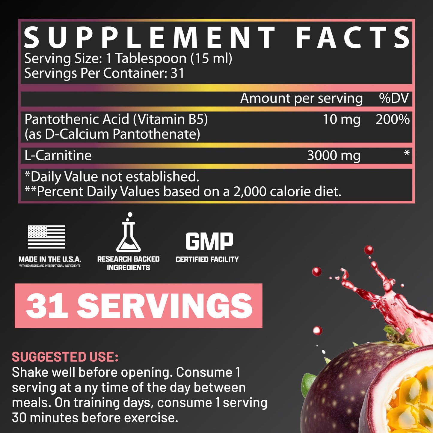Nutrex Research Liquid Carnitine 3000 – Passionfruit Guava | Premium Liquid L-Carnitine, Stimulant Free