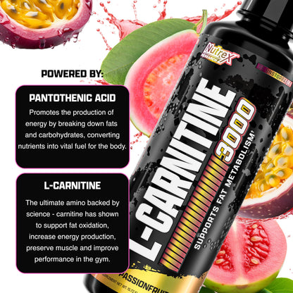 Nutrex Research Liquid Carnitine 3000 – Passionfruit Guava | Premium Liquid L-Carnitine, Stimulant Free