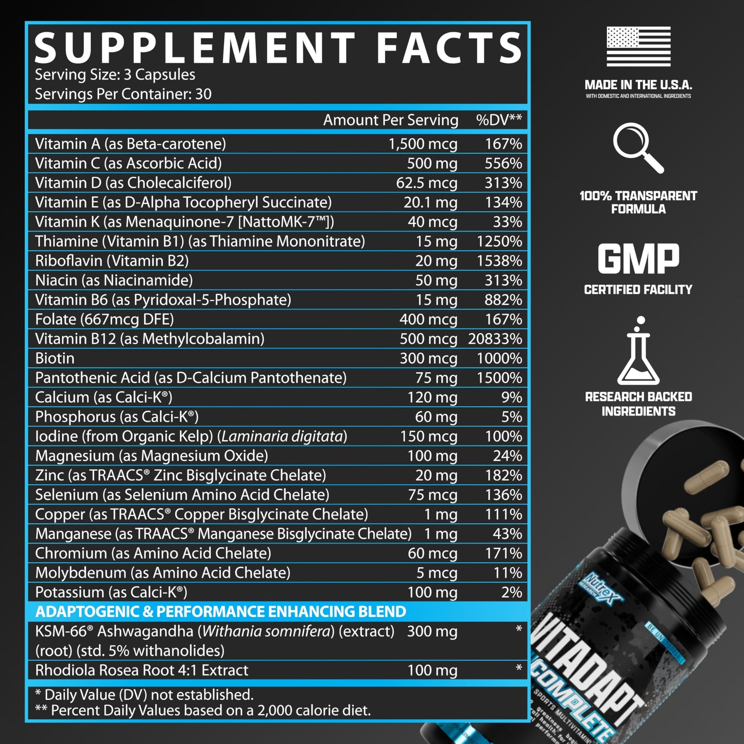 Nutrex Vitadapt Complete Sports Multivitamin for Men - 90 Capsules