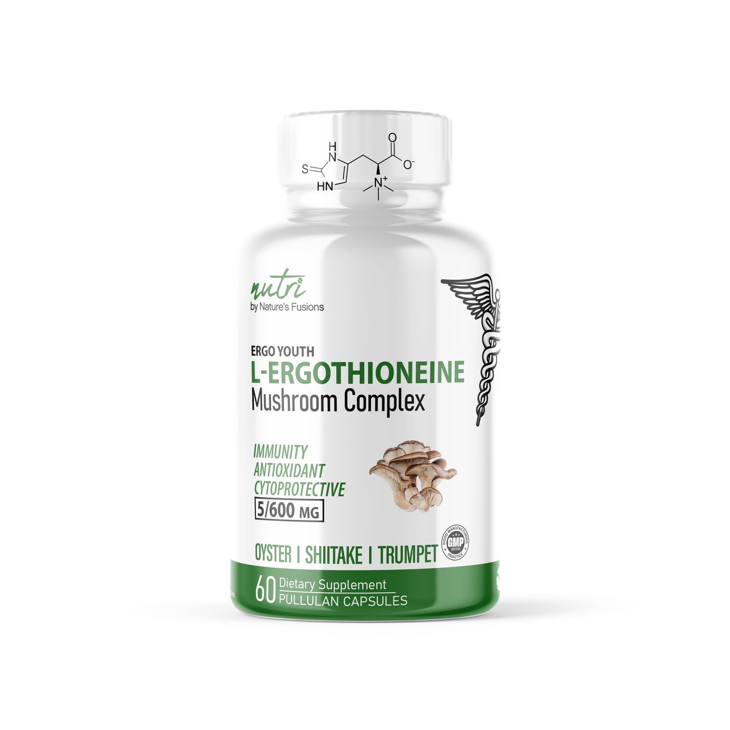 Nature's Fusions Nutri L Ergothioneine – Organic Mushroom Complex, 60 Capsules (5 mg & 600 mg Extracts)