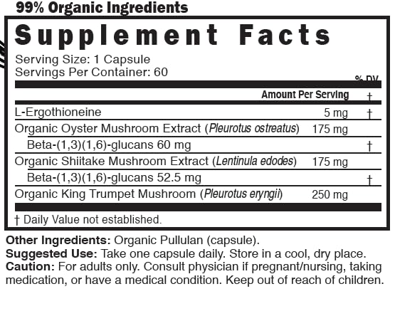 Nature's Fusions Nutri L Ergothioneine – Organic Mushroom Complex, 60 Capsules (5 mg & 600 mg Extracts)