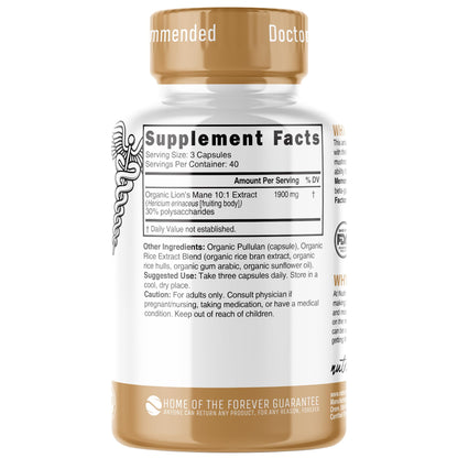 Nutri Organic Lion's Mane - 1900 mg, 120 Count, 10:1 Dual Extraction