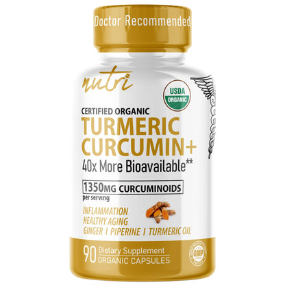 Nutri Organic Turmeric Curcumin 1425mg – 40x More Bioavailable, 95% Curcuminoids, 3rd-Party Tested