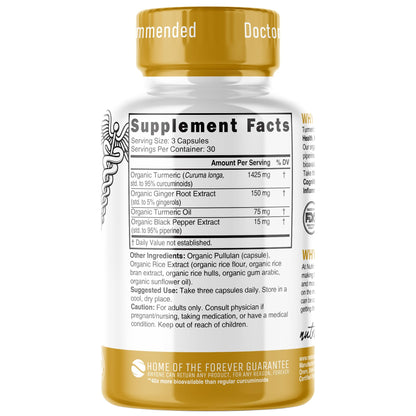 Nutri Organic Turmeric Curcumin 1425mg – 40x More Bioavailable, 95% Curcuminoids, 3rd-Party Tested