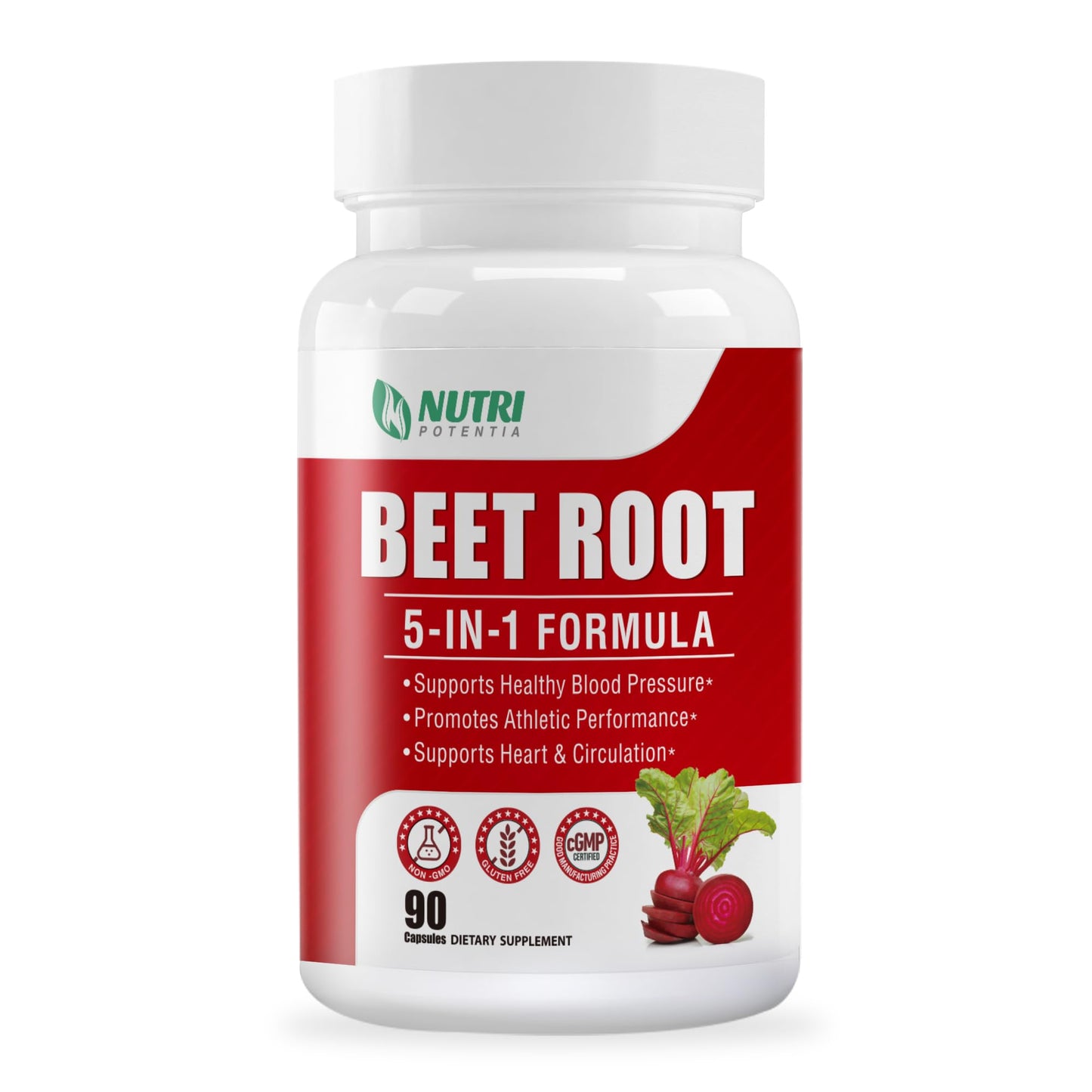 NUTRI POTENTIA Beet Root Capsules - 5 in 1 Blood Pressure & Circulation Support | 90 Capsules