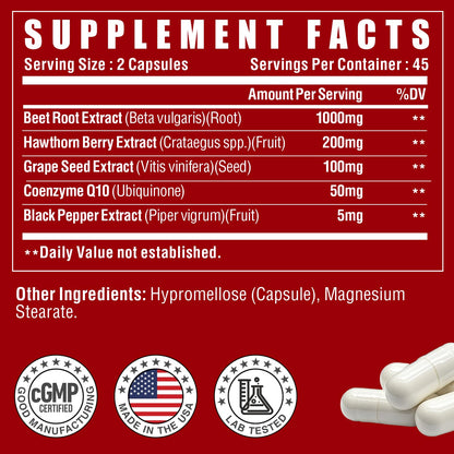 NUTRI POTENTIA Beet Root Capsules - 5 in 1 Blood Pressure & Circulation Support | 90 Capsules