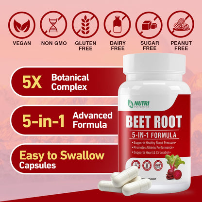NUTRI POTENTIA Beet Root Capsules - 5 in 1 Blood Pressure & Circulation Support | 90 Capsules