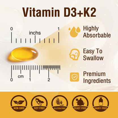 NUTRI POTENTIA Vitamin D3 K2 Softgels with MCT Oil - D3 5000 IU, K2 100 mcg MK-7, Gluten Free | 90 Count