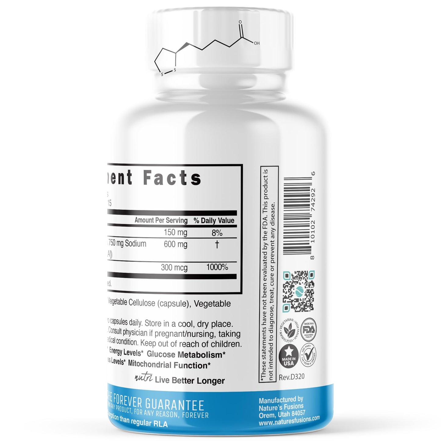 Nutri R Alpha Lipoic Acid 600mg Capsules | R-ALA + Biotin | 30 Vegan