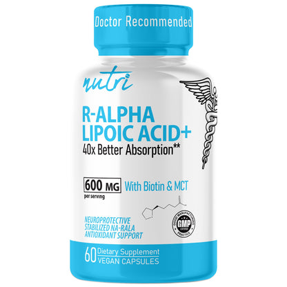 Nutri R Alpha Lipoic Acid 600mg Capsules - R-Lipoic Acid with Biotin | 60 Vegan Capsules | RALA