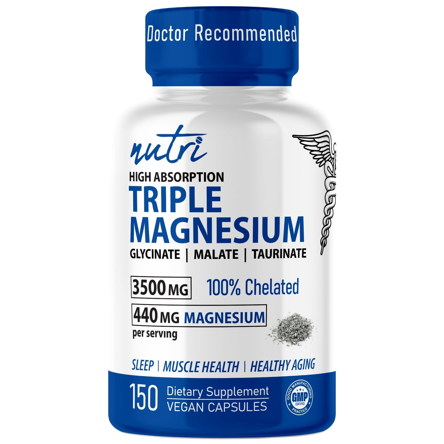 Nutri Triple Magnesium Complex 440mg - Chelated Glycinate, Malate & Taurinate | 120 Vegan Capsules
