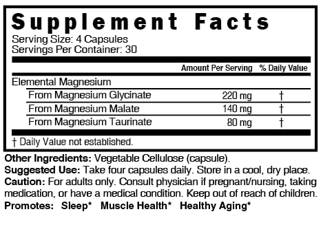Nutri Triple Magnesium Complex 440mg - Chelated Glycinate, Malate & Taurinate | 120 Vegan Capsules