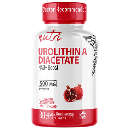 Nutri Urolithin A Supplement 500mg - NAD+ Boost, Antioxidant, 30 Vegan Capsules