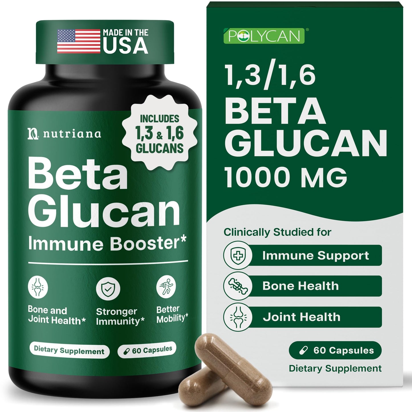 Nutriana Beta Glucan 1000mg – 60 Capsules | Immune Support, 1,3/1,6D Beta Glucan
